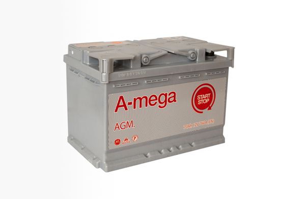 На фото: Аккумулятор A-mega AGM 70Ah 760A (- +)