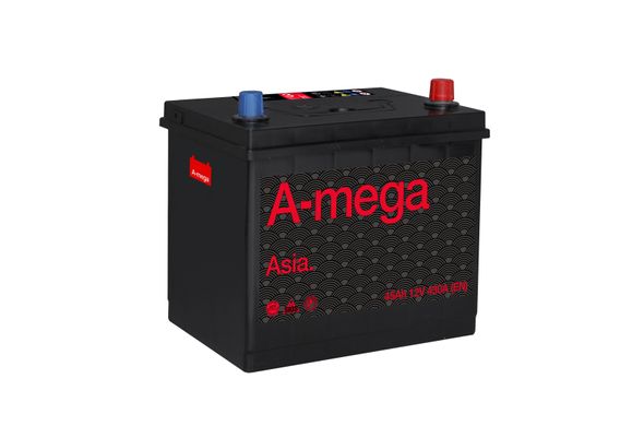 На фото: Аккумулятор Amega Standard ASIA 45Ah (430A)