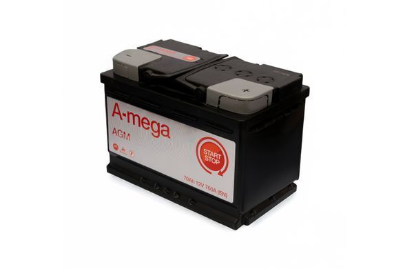 На фото: Акумулятор A-mega AGM 70Ah 760A (- +)