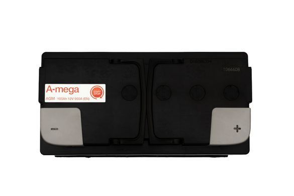 На фото: Аккумулятор A-Mega AGM 105Ah 950A (- +)