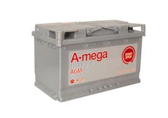 На фото: Аккумулятор A-mega AGM 80Ah 800A (- +)