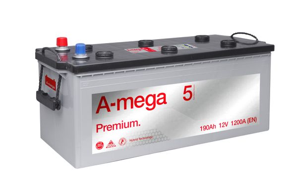 На фото: Аккумулятор A-mega Premium 190Ah (1200А)