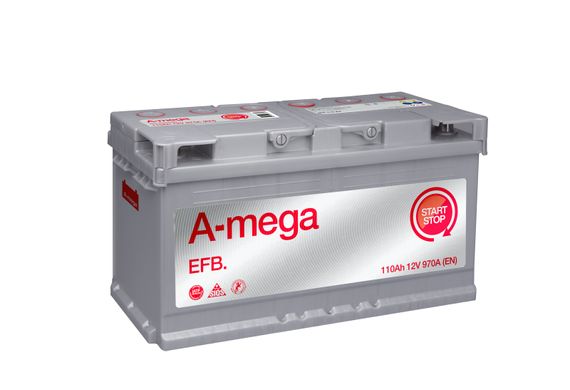 На фото: Аккумулятор A-mega EFB 110Ah 970A (- +)