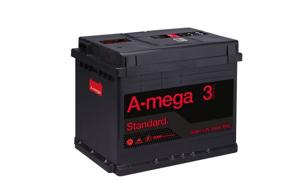 На фото: Аккумулятор A-mega Standard 60Ah 540A (- +)
