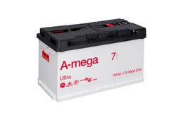 На фото: Аккумулятор A-mega Ultra 105Ah 960A (- +)