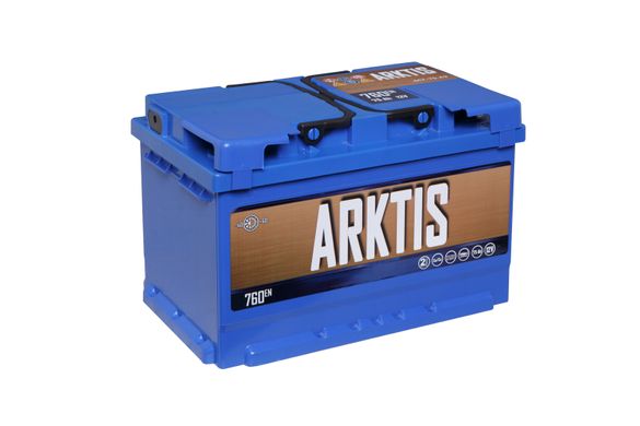 На фото: Аrкумулятор ARKTIS euro 75Ah 760A (- +)